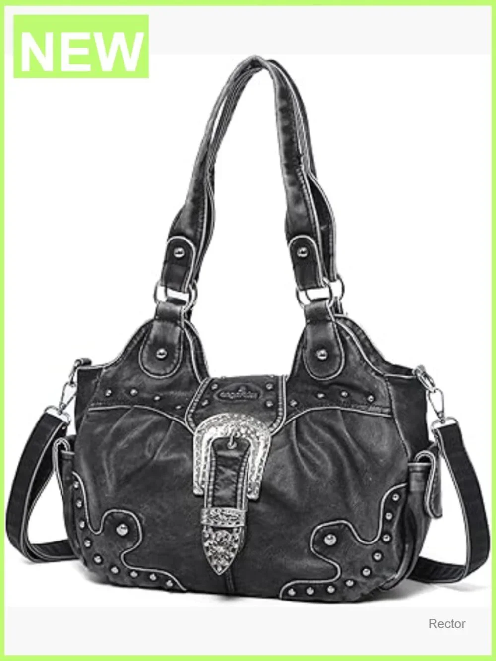 Vegan Leather Hobo Bag with Metal Studs, Large Capacity Shoulder Crossbody Purse